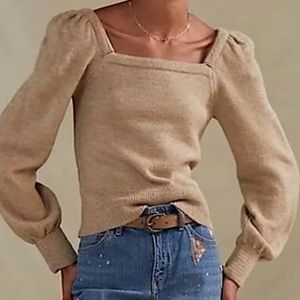 Anthropologie Square Neck Puff Sleeve Sweater, size L